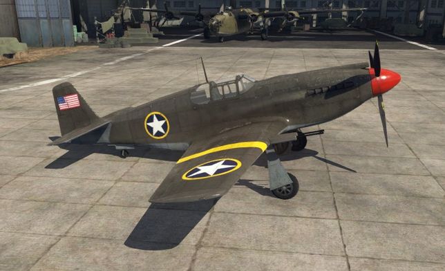 Истребитель P-51 Mustang в ангаре игры War Thunder.