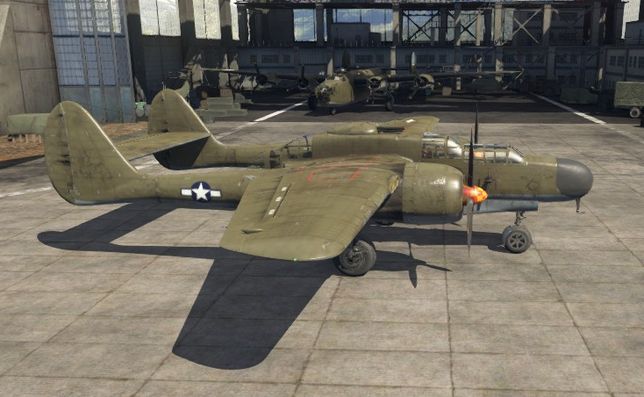 Истребитель P-61A-1 в ангаре игры War Thunder.