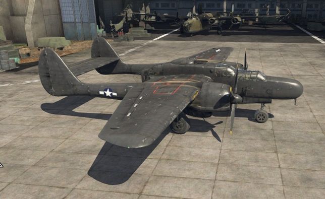 Истребитель P-61C-1 в ангаре игры War Thunder.