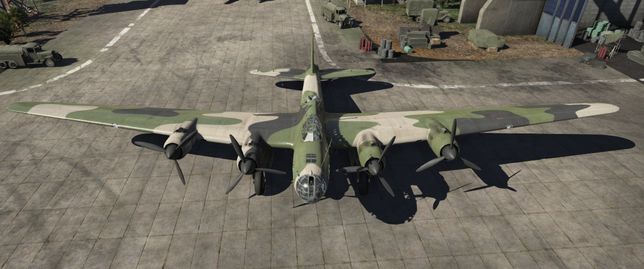 Бомбардировщик Пе-8 в ангаре игры War Thunder.
